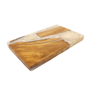 <span class=keywords><strong>Tagliere</strong></span> di Lusso in Legno d'Ulivo e Resina Epossidica Bianca, Design Artistico per Servire e Tagliare Salumi e Formaggi - Product Image 5