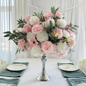 Centro de Mesa Romántico de Rosas de Seda en Rosa y Blanco, Arreglo Floral Artificial para Decoración de Mesa de Boda - Product Image 1