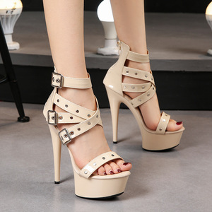Sandales romaines sexy à rivets pour femmes, talons hauts plateforme 15 cm, été - Product Image 1