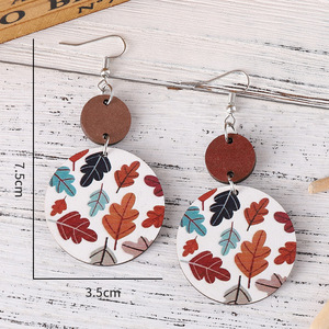 Boucles d'oreilles en similicuir couleur bois pièce ronde cuir couture Double face pendentif boucles d'oreilles pour femmes Uionen 872 - Product Image 4