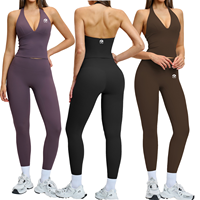 Ensemble de sport léger pour femme GH avec logo personnalisé, dos nageur sans couture, contrôle du ventre, coupe ajustée, pour fitness, course et yoga