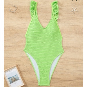 Conjuntos de Bikini de Tela Arrugada Personalizados para Mujer, Spandex/Poliéster de Secado Rápido, de un Solo Hombro, con Tanga en V y Push-Up - Product Image 1