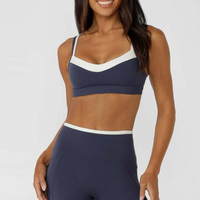 Ensemble deux pièces pour femme avec logo personnalisé et bordure contrastante, tenue de sport respirante et extensible pour la course et le yoga, soutien-gorge de sport à fines bretelles