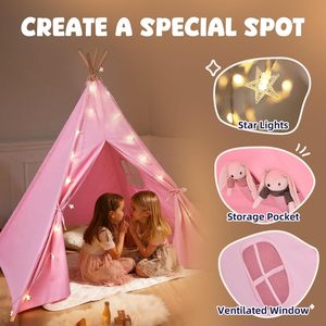 Tente <span class=keywords><strong>tipi</strong></span> indienne en tissu de coton <span class=keywords><strong>rose</strong></span> de luxe, tente de jeu intérieure pour enfants, tente de camping pliable pour enfants, cadeaux pour bébés - Product Image 3