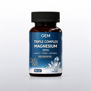 Capsules de magnésium triple complexe OEM ODM certifiées GMP Halal 300mg 90 gélules végétales avec glycinate, malate et citrate - Product Image 1