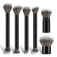 Nouvel ensemble de 6 pinceaux de maquillage pour le visage à double embout avec manche métallique, pour fond de teint, poudre, blush et contour