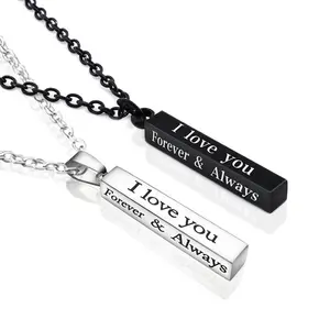 I Love You Stainless Steel Bar Pendant Necklace Custom Couple Stainless Steel Jewelry