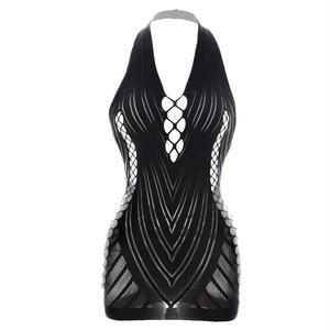 Robe en résille grande taille pour femmes potelées Lingerie érotique <span class=keywords><strong>sexy</strong></span> Bas Costumes <span class=keywords><strong>sexy</strong></span> Poupées Fille Halter Bodystocking - Product Image 3
