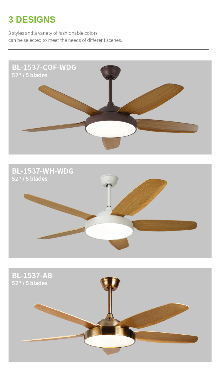 Breeze.Lux Best Selling Modern Ceiling Fan Decorative 5 blades  with Led Light