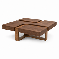 Table basse carrée de luxe moderne en bois noir et naturel superposé pour villa, hôtel, salon ou projet