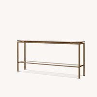 Table console scandinave haut de gamme en métal doré, deux niveaux en verre, cadre tubulaire carré fin, pieds plats pour entrée, personnalisable OEM/ODM