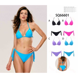 Set bikini due pezzi blu rosa viola taglia 42 44 46 48 con design con laccetti laterali per la spiaggia - Product Image 1