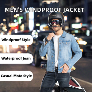 Chaqueta Casual de Motociclista para Hombre, Grosor Estándar, Cuello Alto Revestido, Impermeable, Resistente al Viento, Mezclilla Lisa Teñida, Logotipo Frontal, Otoño - Product Image 2