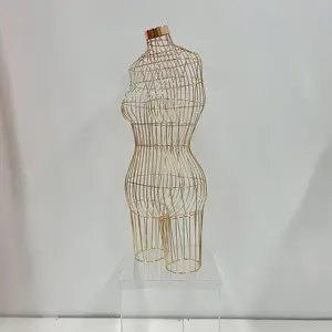 Torso de Maniquí de hierro, pecho grande de pie/colgante para exhibición de ropa, maniquíes de alambre de Metal para la parte superior del cuerpo, mujer dorada de talla grande