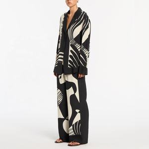 High Quality Womens Silk Pajama Suits Long Sleeve Pyjama for Ladies Printed Homewear Night <strong>Wear</strong> 2 Pcs Sets Casual Shirts - Product Image 2