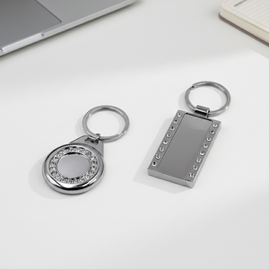 Wholesale Customizable Crystal Keychains Rectangle and Round Zinc Alloy DIY Pendant Bag Keychain
