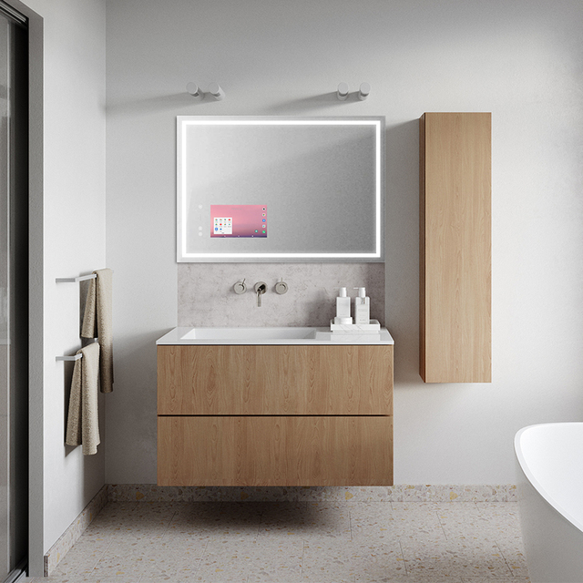MIRROH.AI Smart Bathroom Mirror Touch Screen TV Mirror, Google Assistant Voice Control Bluetooth Speaker Adjustable Lighting