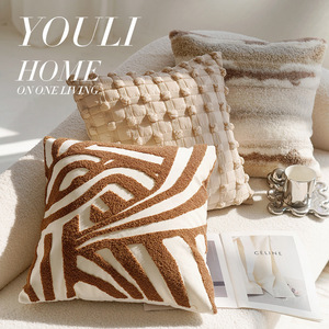 Housse de <span class=keywords><strong>coussin</strong></span> carrée en toile de style rétro avancé, couleur crème, pour canapé, lit, <span class=keywords><strong>coussin</strong></span> de soutien lombaire, marron - Product Image 2