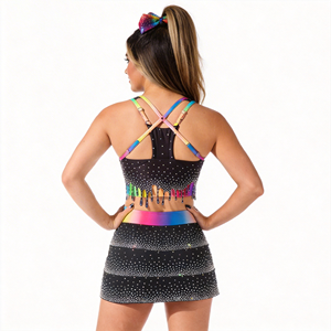 Top <span class=keywords><strong>con</strong></span> Orlo Tagliato al Laser e Stampa Arcobaleno, Logo Personalizzato <span class=keywords><strong>con</strong></span> Strass, Magliette e Top per Allenamento Cheerleading, Uniforme - Product Image 3