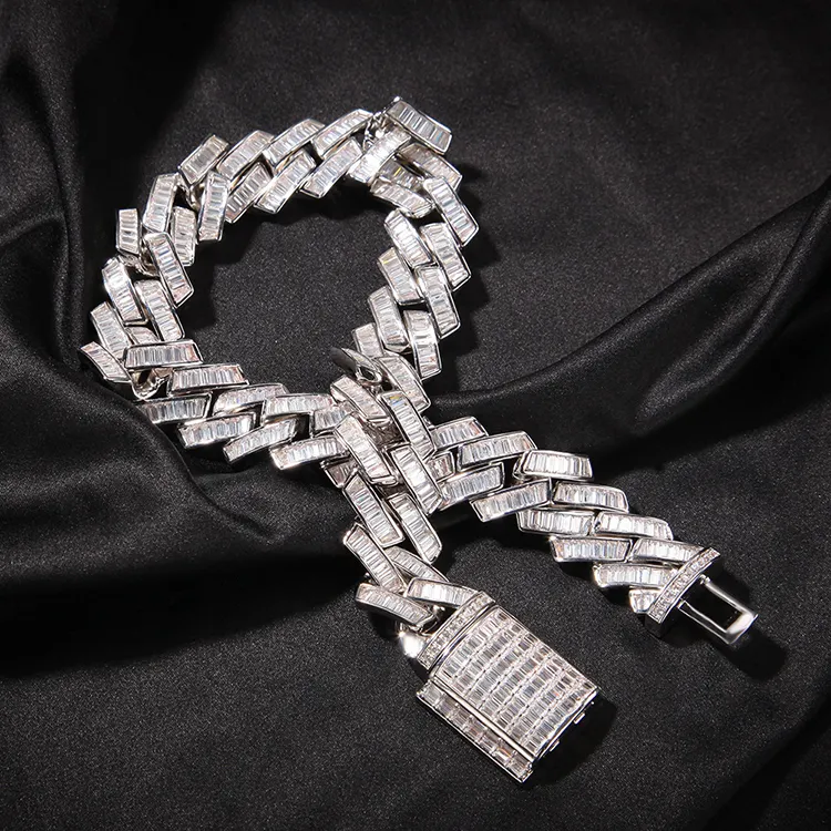 Beliebte Produkte 12mm Baguettes kubanische Kette lose Moissan ite Diamant für Männer S925 Silber Halskette Rapper Link