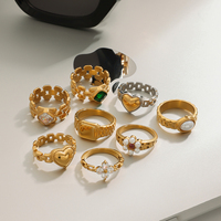 J&D Meilleures Ventes Bagues Vintage en Acier Inoxydable Or 18 Carats Bijoux de Luxe Perle Cœur Montre Carrée
