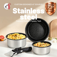 Ensemble de 4 casseroles en acier inoxydable avec poignée amovible, antiadhésives, empilables, pour cuisinière à induction, four à gaz, compatibles avec le four