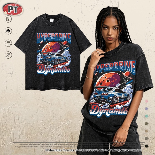 Retro Street Style Digital QIANXI Graphic Tees Men Cotton T-shirt Solid Loose Breathable Moisture-Wicking O-Neck Collar Men's