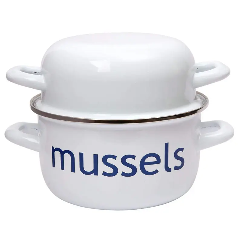 14cm 20cm white color custom logo seafood Hot sale enamel cookware mussel pot with enamel cover