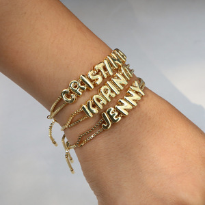 Pulsera de Moda para Mujer, Chapada en Oro de 18k, de Latón Liso con Burbujas, Combinación DIY, con <span class=keywords><strong>Accesorios</strong></span> de 26 Letras Inglesas - Product Image 3