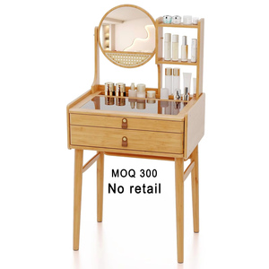 Table de maquillage en bambou avec miroir rotatif, 2 tiroirs, <span class=keywords><strong>étagère</strong></span>s ouvertes et plateau en verre trempé – Vente en gros - Product Image 1