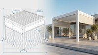 Moderne Motorisierte Bioklimatische Lamellendach-Pergola aus Aluminium Wasserdichter Luxuriöser Umweltfreundlicher Nachhaltiger Outdoor-Pavillon mit LED-Beleuchtung