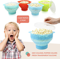 Accessoires de cuisine, bol à pop-corn pliable en silicone pour micro-ondes, bol avec couvercle, grande capacité
