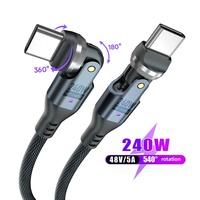 Cable de Datos y Carga Tipo-C a Tipo-C de 240W, Doble Curvatura de 180 y 540 Grados, Carga Súper Rápida de 5A, Cable de Datos Trenzado Giratorio