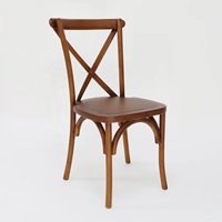 Chaise de salle à manger vintage à dossier croisé, empilable, avec structure en bois massif courbé et assise en bois, chaise d'appoint à dossier en X pour mariage, banquet, restaurant