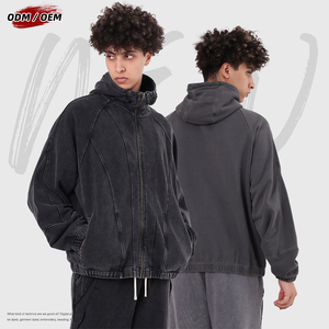 Sweat à capuche zippé en coton épais 430G, style vintage fonctionnel, fermeture éclair YKK, manteau à capuche, sweats personnalisés délavés - Product Image 3