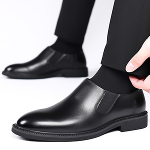 Mocassins en cuir véritable pour hommes, bout pointu, à enfiler, semelle intermédiaire respirante en EVA, semelle extérieure en caoutchouc à motif uni, toutes saisons, pour affaires - Product Image 2