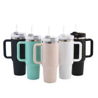 Gobelet isotherme sous vide en acier inoxydable de 40 oz avec paille et poignée, personnalisable avec logo, pour vin, vente en gros