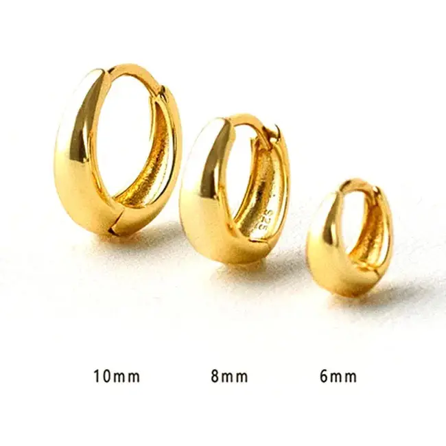 CANNER 925 Sterling Silver Small Hoop Earring Jewelry 18K Gold Plated Simple 6mm 8mm 10mm Chunky Huggie Earrings for Women