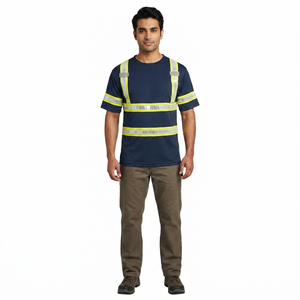 High Visibility Reflective Class 1 Safety <b>T</b>-<b>Shirts</b> LED <b>Flash</b> Waterproof Custom Logo Workwear <b>Shirt</b> for Men Polyester Loose - Product Image 1