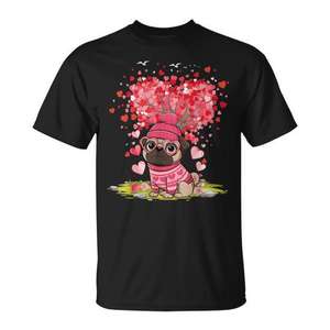 T-shirt per San Valentino con cuore e albero per gli amanti dei Pug - Product Image 1