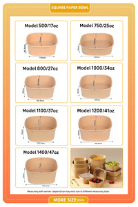 Square 1000ml/34oz Jiehui Factory Wholesales Biodegradable Disposable Kraft Paper Food Cartons &amp; Bowls Custom Prints - Product Image 5