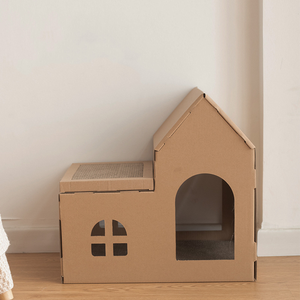 Jouet à gratter pour animaux de compagnie personnalisable OEM/ODM en carton ondulé avec herbe à chat, forme maison, griffoir, nid, mobilier de griffage - Product Image 1