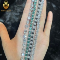 Nouveau Bijou Charmant en Argent 925 avec Moissanite Bleue, Verte et Noire, Diamant Mixte, Coupe Fantaisie, Forme Cœur, Ovale, Chaîne Tennis pour Collection de Bracelets