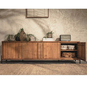 Mueble para TV de madera maciza tradicional con motivos únicos tallados a mano, diseñado para una sala de estar elegante y funcional. - Product Image 6