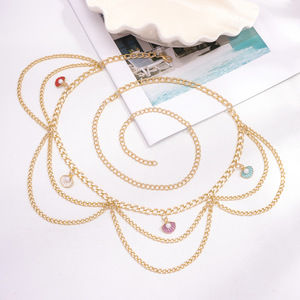 สร้อยคาดเอวสไตล์โบฮีเมียนสุดเก๋ ประดับพู่ทองและจี้เปลือกหอย เหมาะสำหรับวันพักผ่อนริมชายหาด ดีไซน์หลายห่วง ผลิตจากโลหะผสมสังกะสี - Product Image 1