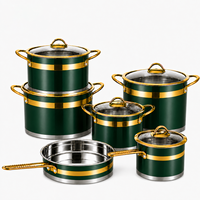 Ensemble de casseroles de luxe vert 11 pièces en acier inoxydable avec accents dorés - Pots polyvalents résistants au four et au lave-vaisselle pour la maison et la restauration