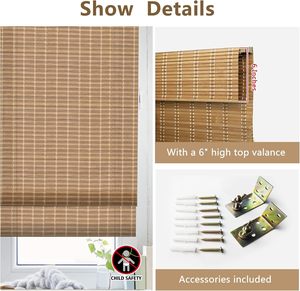 Customizable Cordless <strong>Bamboo</strong> Roller <strong>Blind</strong> Factory <strong>Indoor</strong> Roman <strong>Blind</strong> for Home Office or Hotel Use - Product Image 5
