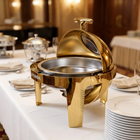 Liyunda – Plats de service en acier inoxydable très demandés, ensemble de chauffe-plats pour buffet, chauffe-alcool argent/or, capacité 4,5 L, 6 heures, 60-80°C, pour la restauration
