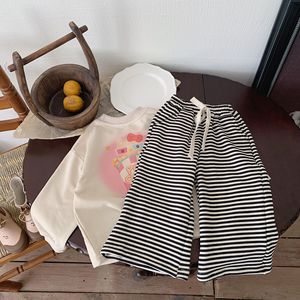 2025 primavera autunno <span class=keywords><strong>pantaloni</strong></span> larghi in cotone Multi-metro Casual da ragazza con <span class=keywords><strong>pantaloni</strong></span> a righe stringati alla moda - Product Image 1