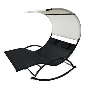 Chaise longue de jardin extérieure en aluminium avec auvent, transat de piscine à bascule avec parasol - Product Image 1